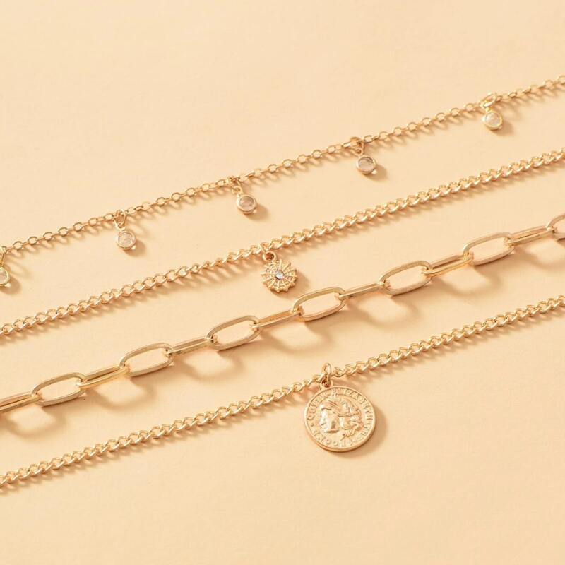 

Geo Pendant Layered Chain Necklace, Gold