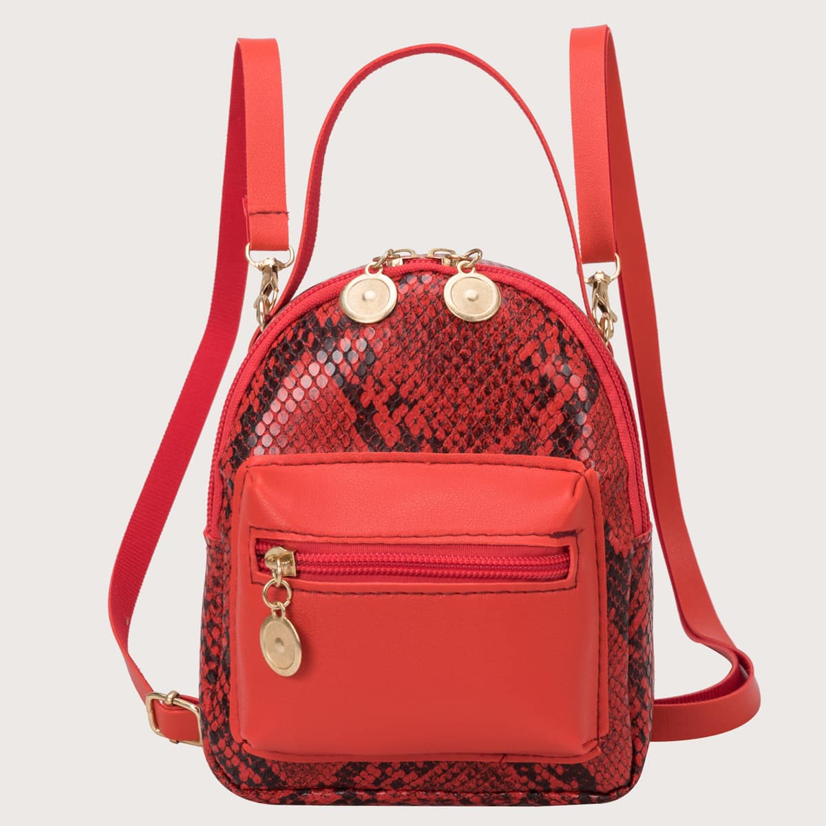 

Snakeskin Pattern Zip Backpack, Red