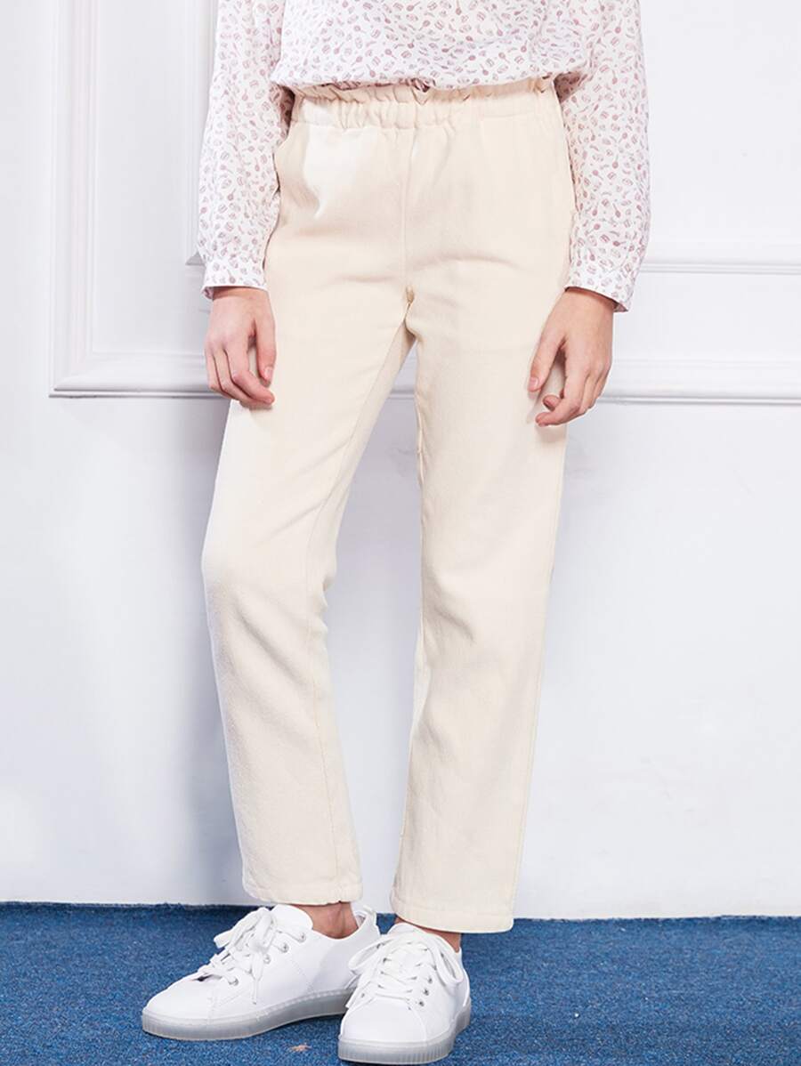 SOLOCOTE Niñas Pantalones rectos unicolor - Beis - Ver 1