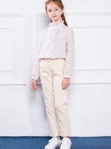 SOLOCOTE Niñas Pantalones rectos unicolor - Beis - Ver 3