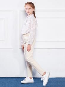 SOLOCOTE Niñas Pantalones rectos unicolor - Beis - Ver 4