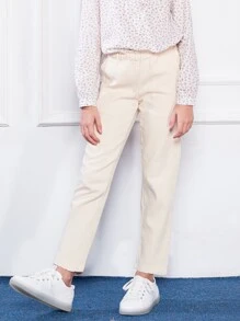 SOLOCOTE Niñas Pantalones rectos unicolor - Beis - Ver 5