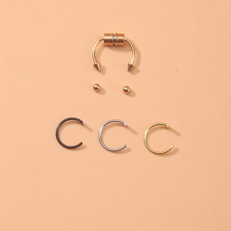 

4pcs Stainless Steel Nose Ring, Multicolor
