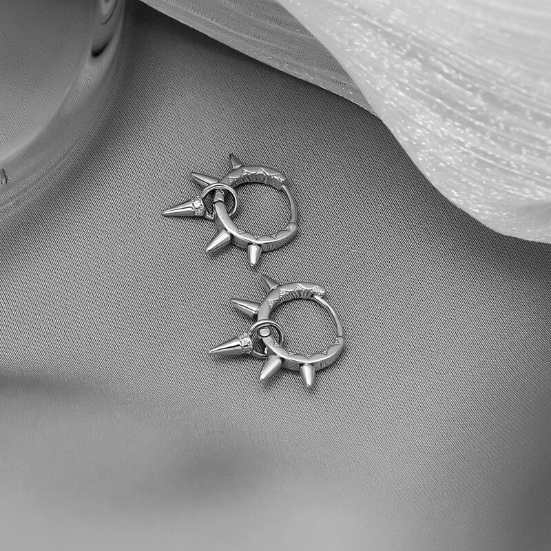 

Spiked Decor Hoop Earrings, Silver