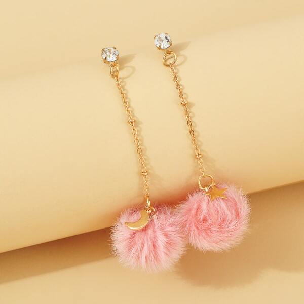 

Fuzzy Ball Decor Drop Earrings, Pink
