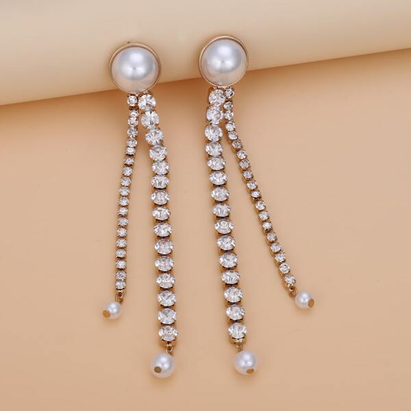 

Faux Pearl & Rhinestone Decor Drop Earrings, Gold