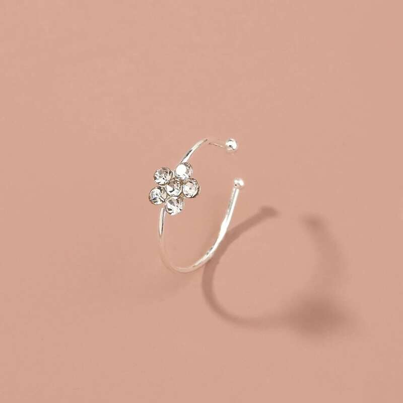 

Rhinestone Decor Nose Ring, Silver