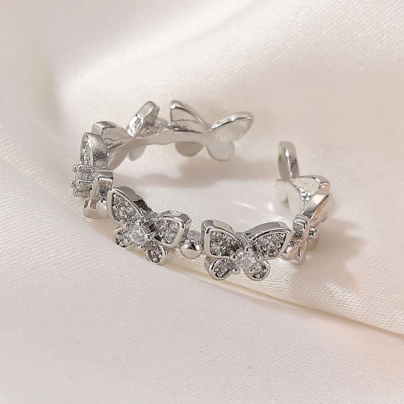 

Rhinestone Decor Cuff Ring, Silver