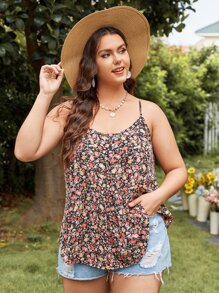 SHEIN VCAY 大碼小碎花弧形下擺吊帶上衣 - 彩色 - 查看 1