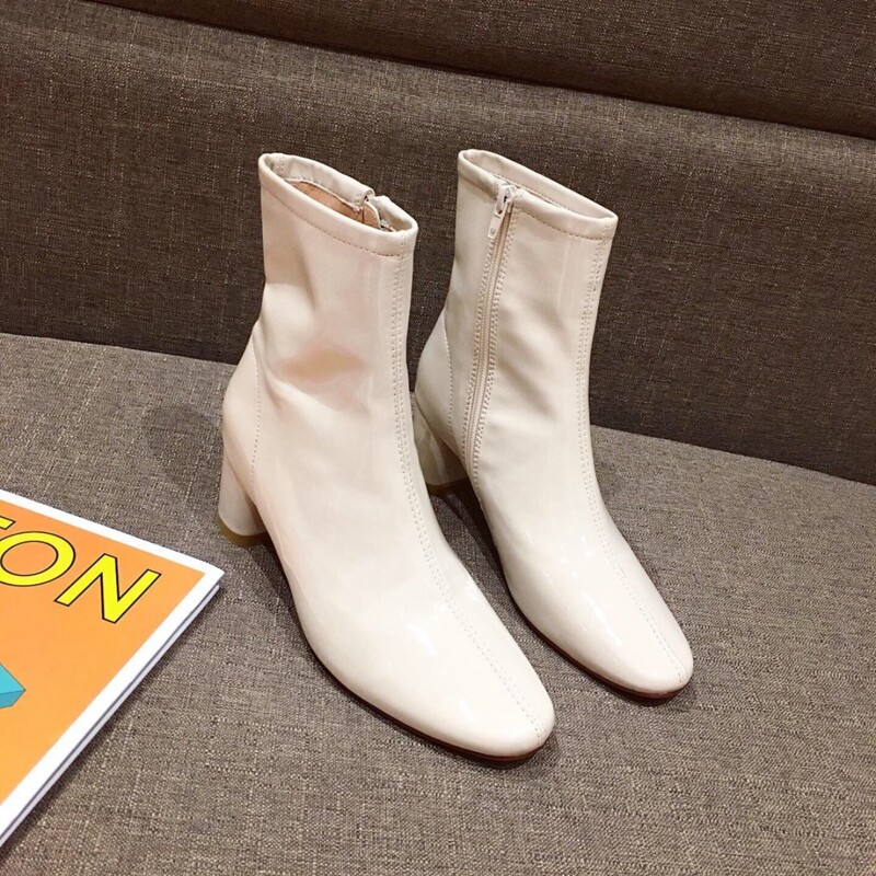 

Minimalist Side Zip Chunky Heeled Classic Boots, Beige