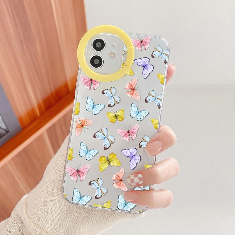 

Butterfly Painted Clear Phone Case With Ring Holder, Multicolor
