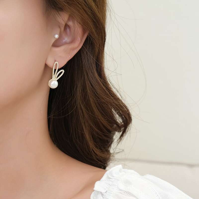 

Faux Pearl Stud Earrings, Gold
