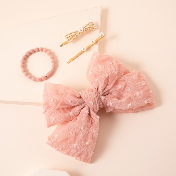 

4pcs Bow Decor Hair Accessory Set, Multicolor