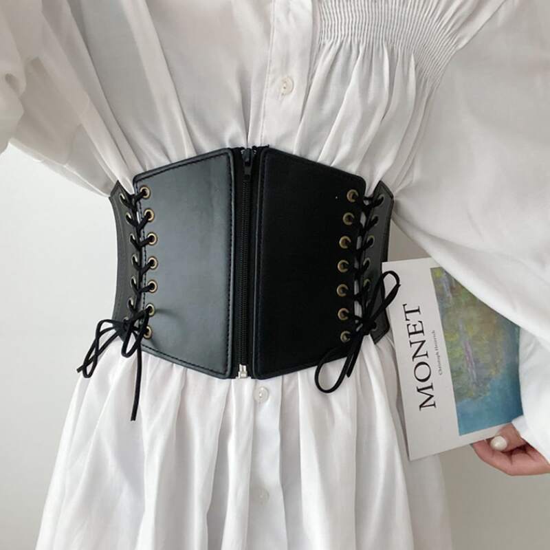 

Zip Decor Wide Belt, Black