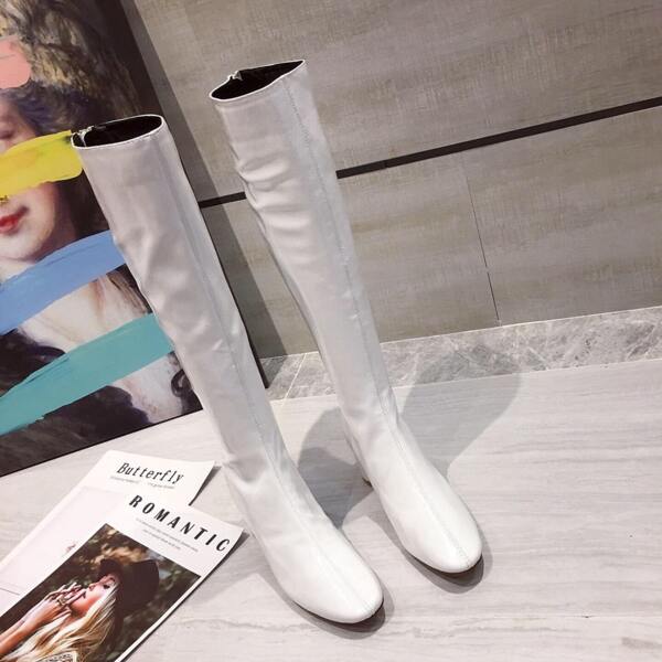 

Zipper Back Chunky Heeled Knee Boots, White