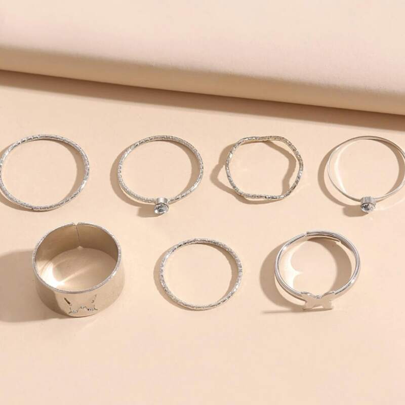 

7pcs Butterfly Decor Ring, Silver