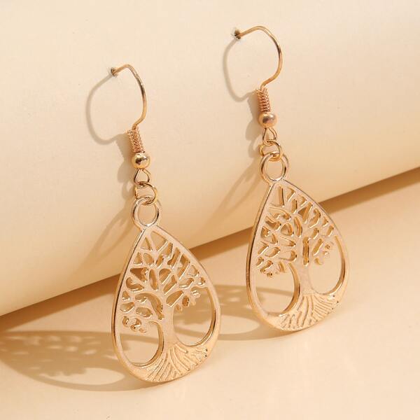 

Hollow Out Water-drop Earrings, Gold