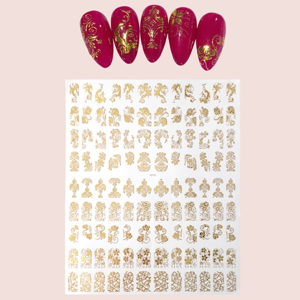 

1sheet Flower Pattern Nail Art Sticker, Gold