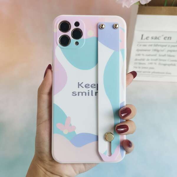 

Slogan Graphic Phone Case With Wristband, Multicolor