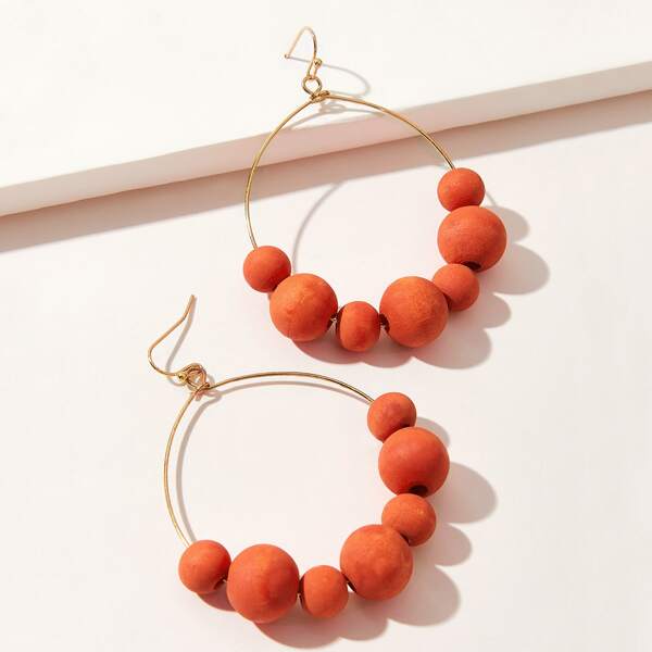 

Wood Bead Drop Earrings, Orange