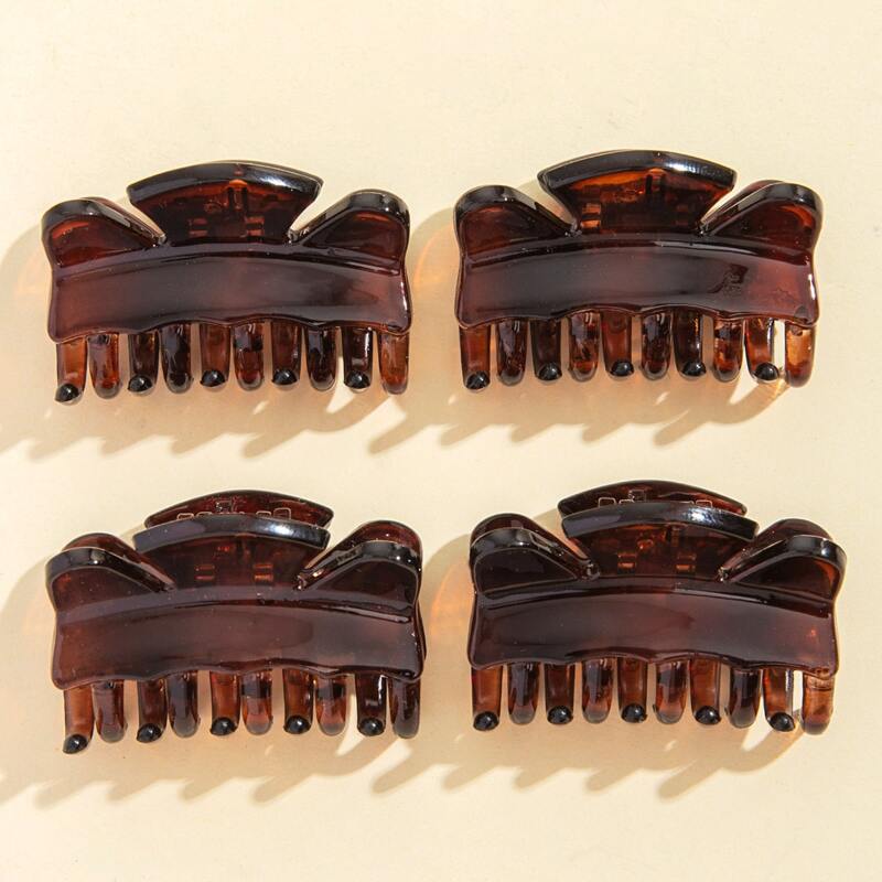

4pcs Simple Hair Claw, Brown