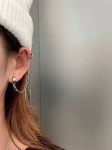 Bông tai trang trí chuỗi 1 cái - Bạc - Xem 1