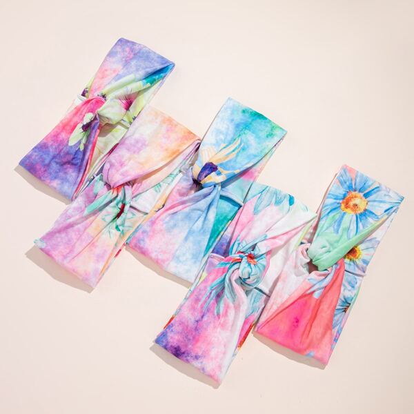 

5pcs Floral Print Hair Band, Multicolor