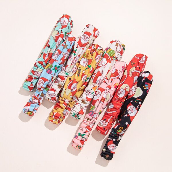 

8pcs Christmas Santa Claus Print Hair Band, Multicolor