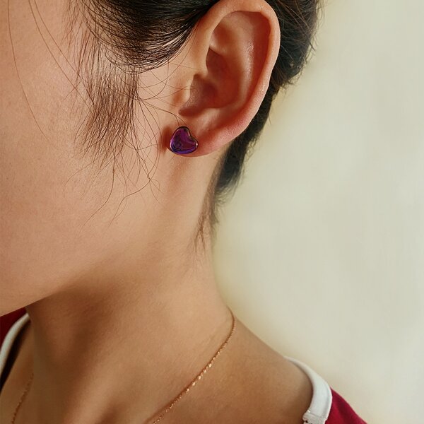

3pairs Heart Decor Stud Earrings, Multicolor