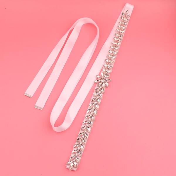 

Rhinestone Flower Decor Belt, White