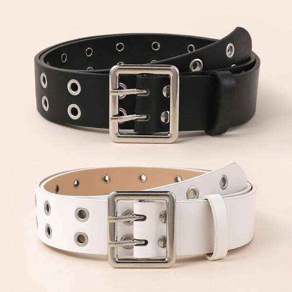 

2pcs Square Buckle Belt, Black and white