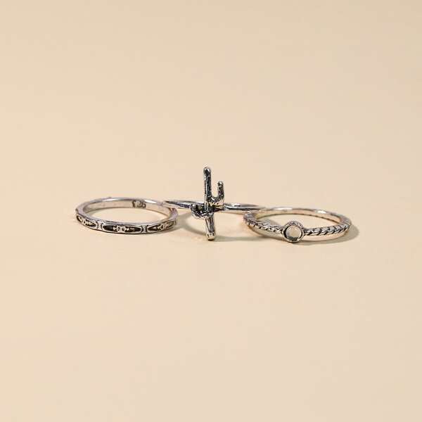 

3pcs Cactus Decor Ring, Silver