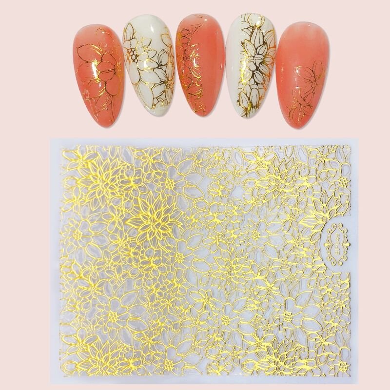 

1sheet Flower Pattern Nail Art Sticker, Gold