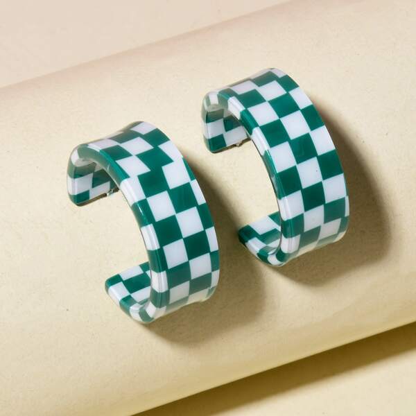 

Plaid Pattern Cuff Hoop Earrings, Multicolor