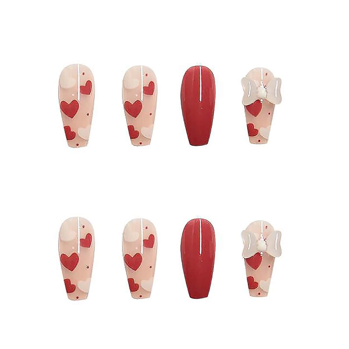 

24pcs Heart Pattern Fake Nail, Red