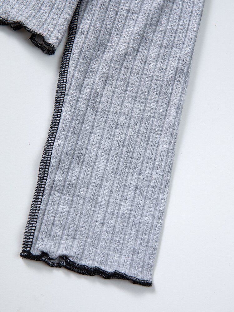 Girls Notched Neckline Top-stitching Tee - Grey - View 4