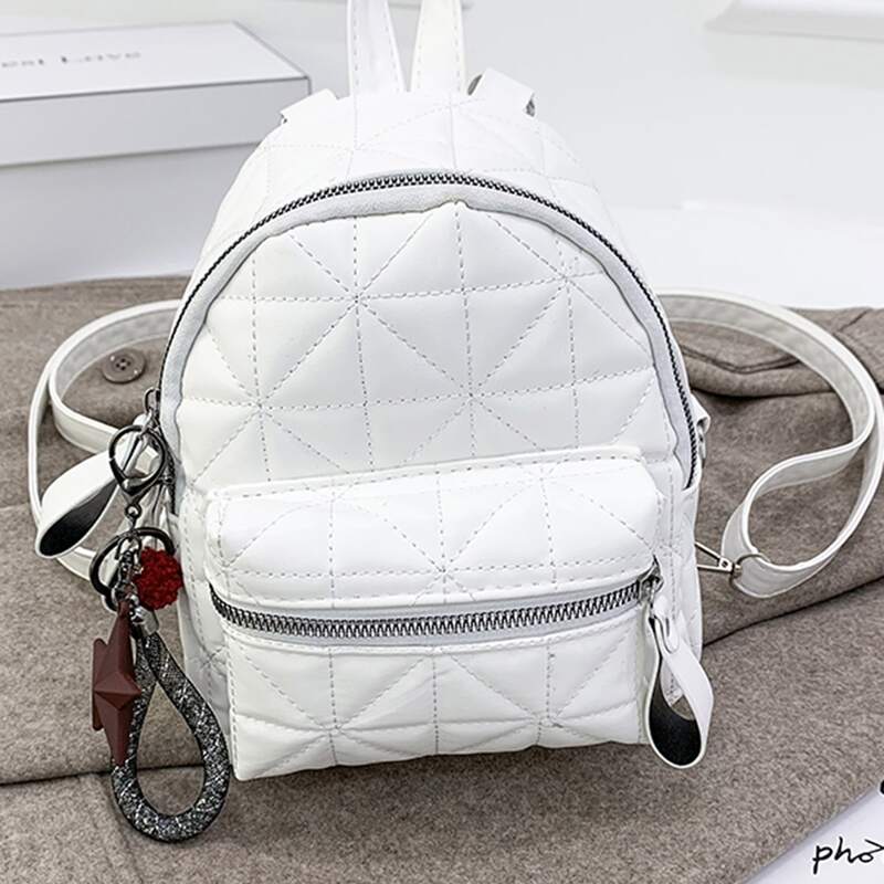 

Minimalist Quilted Classic Backpack With Bag Charm, White