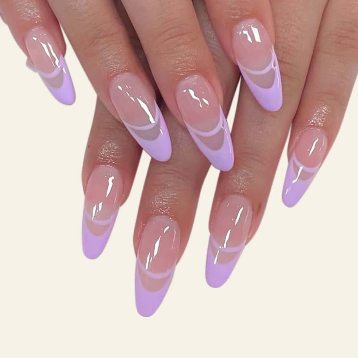 

24pcs Colorblock Fake Nail, Mauve purple