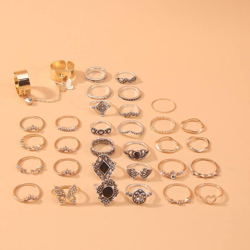 

32pcs Rhinestone Decor Ring, Gold