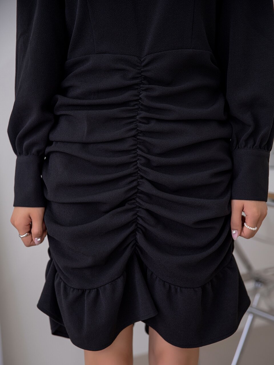 Eyelet Embroidery Ruched Ruffle Hem Dress