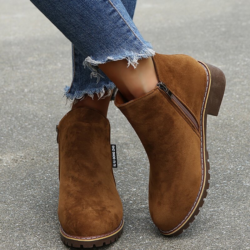 

Suede Minimalist Side Zip Booties, Brown