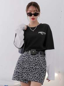 DAZY Camiseta 2 en 1 con estampado de letra - Negro - Ver 2