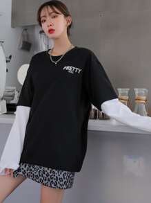 DAZY Camiseta 2 en 1 con estampado de letra - Negro - Ver 5