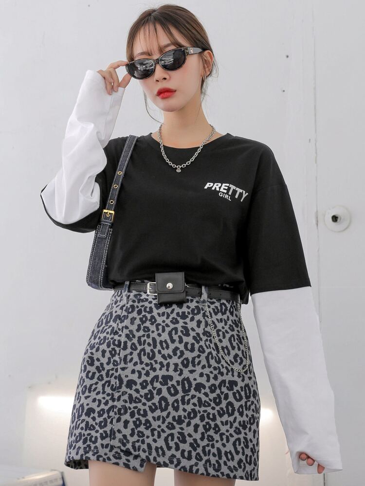 DAZY Letter Graphic 2 In 1 Tee - Black - View 6