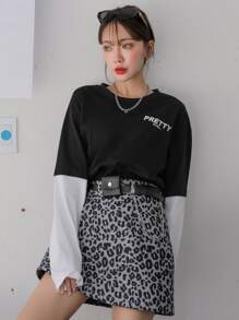 DAZY Camiseta 2 en 1 con estampado de letra - Negro - Ver 7