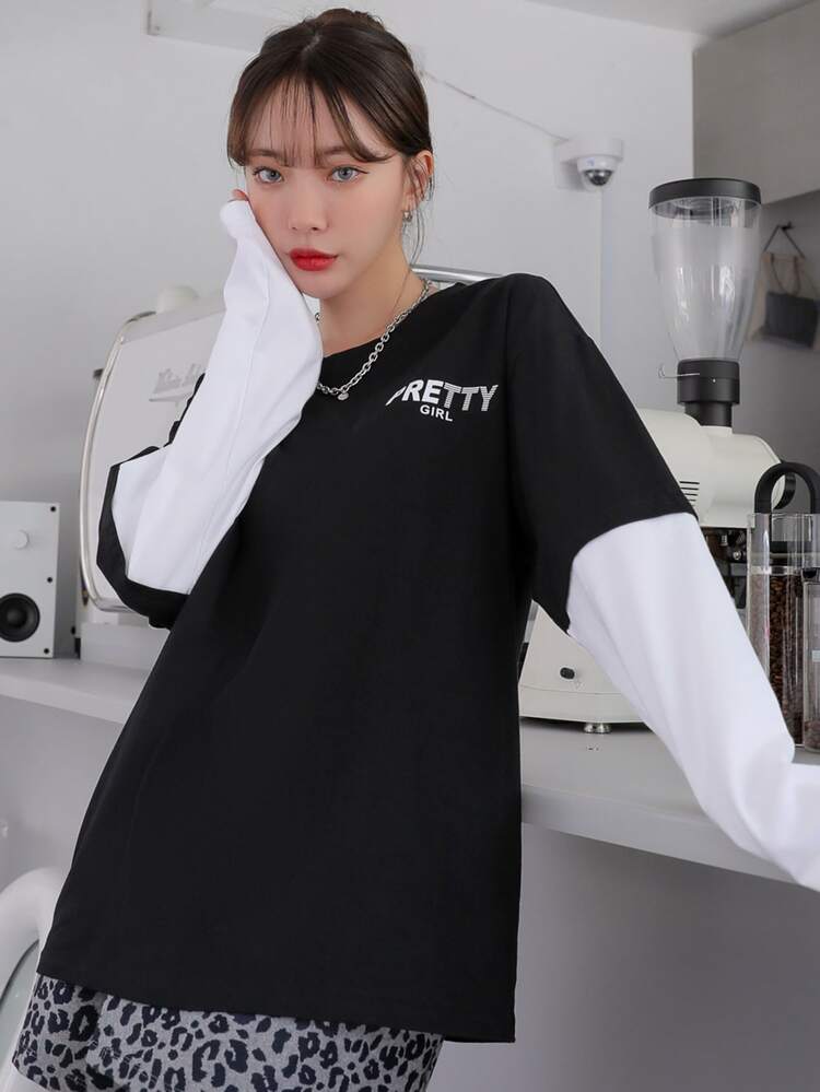 DAZY Letter Graphic 2 In 1 Tee - Black - View 8