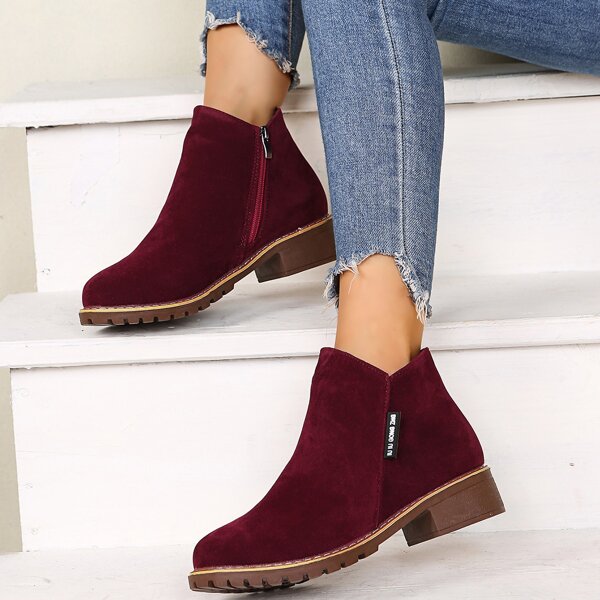 

Suede Minimalist Side Zip Booties, Burgundy