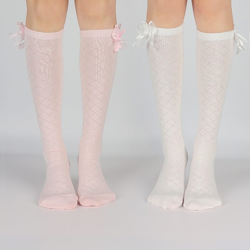 

2pairs Bow Decor Over The Calf Socks, Multicolor