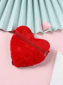 Heart Shaped Glitter Crossbody Bag, Kids' New Year Gift, Mermaid Sequin Reversible Wallet, Children's Gift - Red - View 2