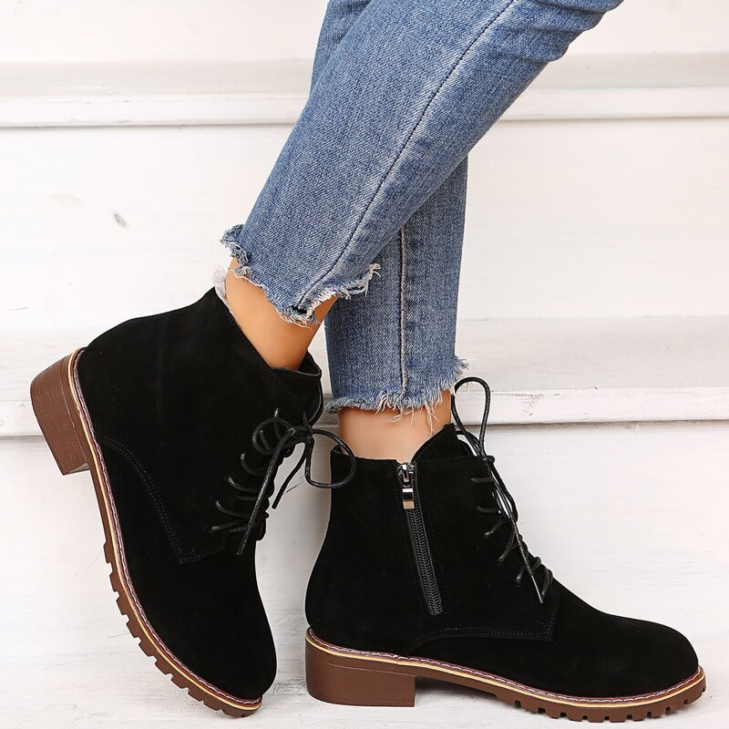 

Suede Side Zip Combat Boots, Black